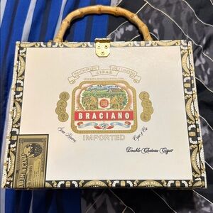 Sequin Beach Scene Cigar Box Handbag with Bamboo Handle